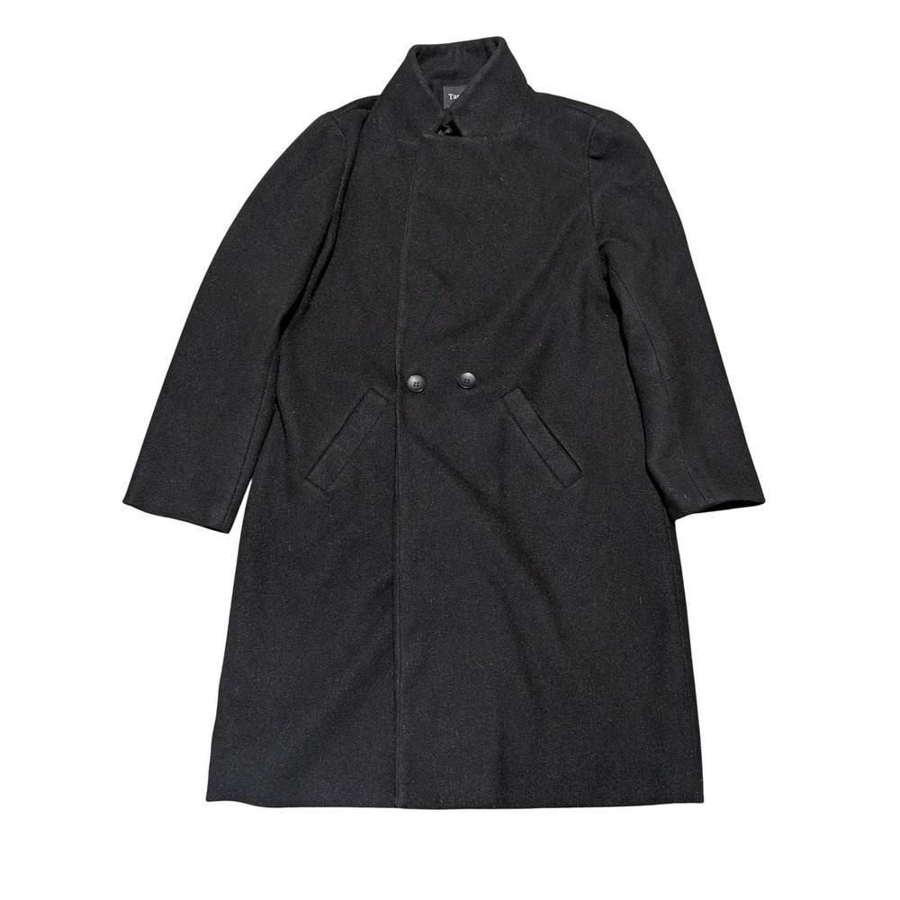 Tanming‎ Mens Black Wool Blend Double Breasted Funnel Neck Overcoat XL FS-C600